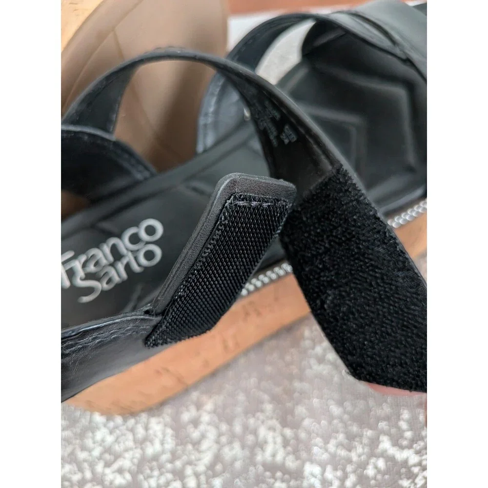 Franco Sarto Sandal Women's 7 M "Ozio" Black Faux Leather Platform Cork Coastal - Picture 3 of 10